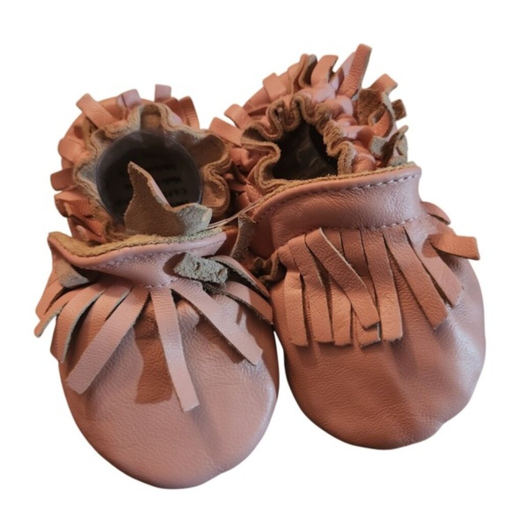 Tickle Toes Genuine Leather Baby Moccasins Pink Fringe 12 18 Months‎ New Gift